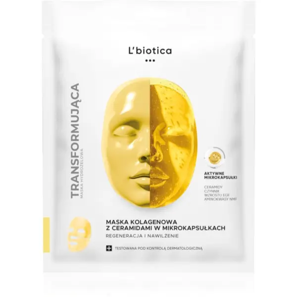 L’biotica L’biotica Transforming Collagen Mask with Ceramides in Microcapsules kolagenska maska za obnovitev in hranjenje kože obraza 1 kos