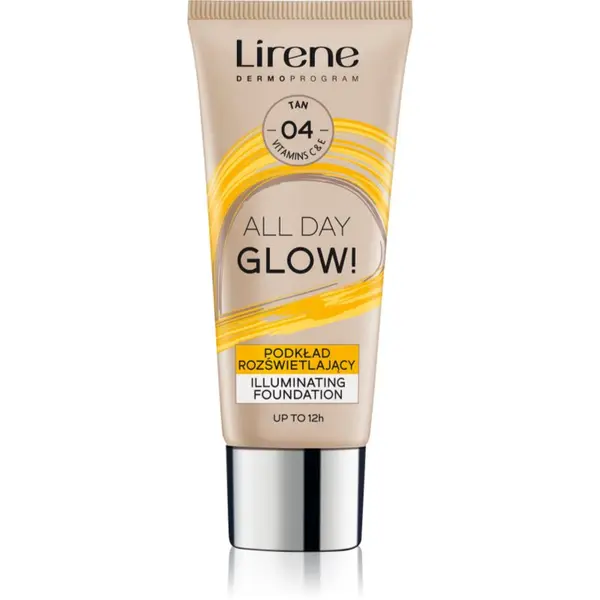 Lirene Lirene ALL DAY GLOW! posvetlitveni fluidni tekoči puder za dolgoobstojen učinek odtenek 04 Tanned 30 ml