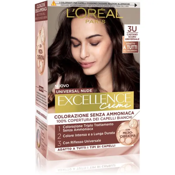 L’Oréal Paris L’Oréal Paris Excellence Universal Nudes permanentna barva za lase odtenek 3U Castano Scuro Universale 1 kos