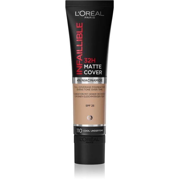 L’Oréal Paris L’Oréal Paris Infallible 32H Matte Cover dolgoobstojni matirajoči tekoči puder SPF 25 odtenek 110 (Cool Undertone) 30 ml