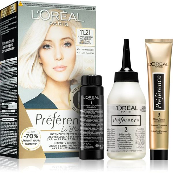 L’Oréal Paris L’Oréal Paris Préférence Le Blonding barva za lase za posvetlitev las odtenek 11.21 Ultra-Light Cool Pearl Blonde 1 kos