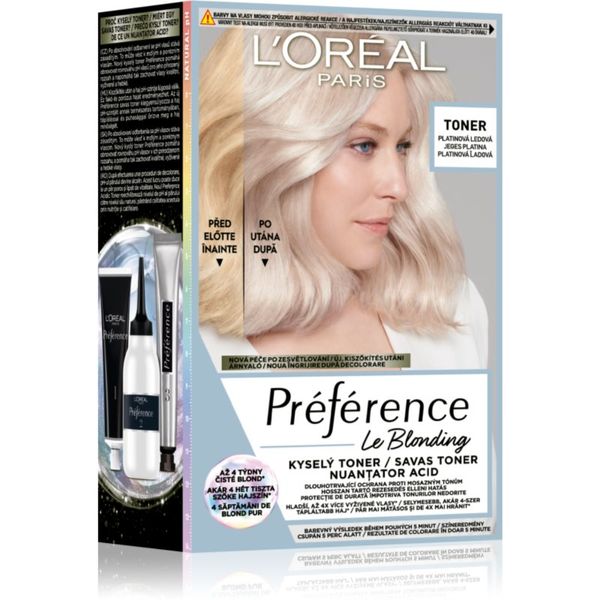 L’Oréal Paris L’Oréal Paris Préférence Le Blonding Toner kislinski toner za nevtralizacijo medeninastih podtonov odtenek 01 Platinum Ice 1 kos