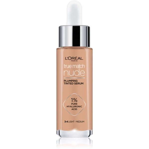 L’Oréal Paris L’Oréal Paris True Match Nude Plumping Tinted Serum serum za poenotenje tona kože odtenek 3-4 Light Medium 30 ml