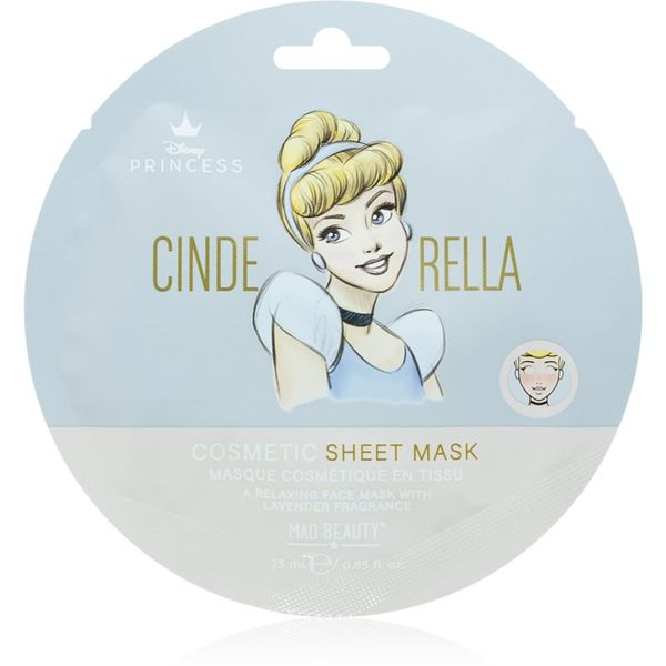 Mad Beauty Mad Beauty Disney Princess Cinderella pomirjevalna tekstilna maska z vonjem sivke 25 ml