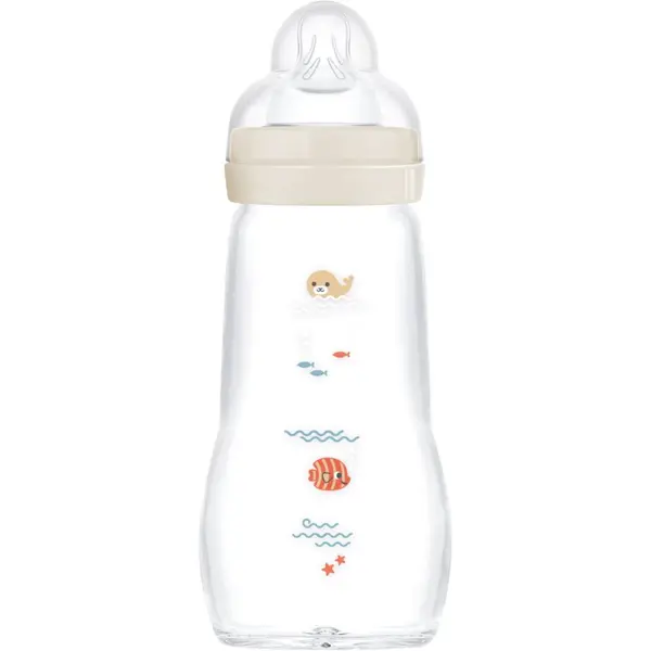 MAM MAM Feel Good Glass Baby Bottle steklenička z ventilom proti kolikam 2m+ Beige 260 ml