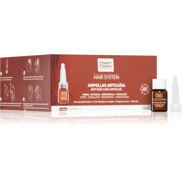 Martiderm MartiDerm Hair System nega za spodbujanje rasti in proti izpadanju las v ampulah 14x3 ml