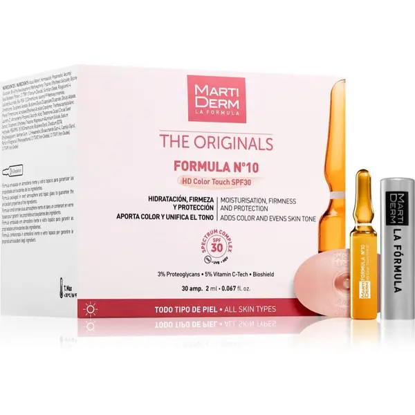 Martiderm MartiDerm The Originals Formula Nº10 HD Color Touch vlažilni serum za obraz z vitaminom C SPF 30 30x2 ml