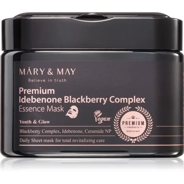 Mary&May Mary&May Premium Idebenone Blackberry Complex Essence Mask vlažilna tekstilna maska z učvrstitvenim učinkom veliko pakiranje 20 kos