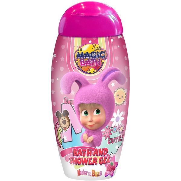 Masha & The Bear Masha & The Bear Magic Bath Bath & Shower Gel gel za prhanje in kopanje za otroke Raspberry 200 ml