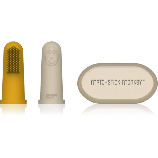 Matchstick Monkey Matchstick Monkey Silicone Finger Toothbrush otroška zobna ščetka za na prst z etuijem Yellow/ Beige 2 kos