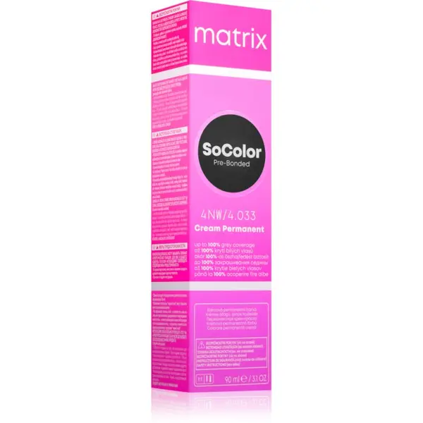 Matrix Matrix SoColor Pre-Bonded permanentna barva za lase za prekrivanje sivin odtenek 4NW 90 ml