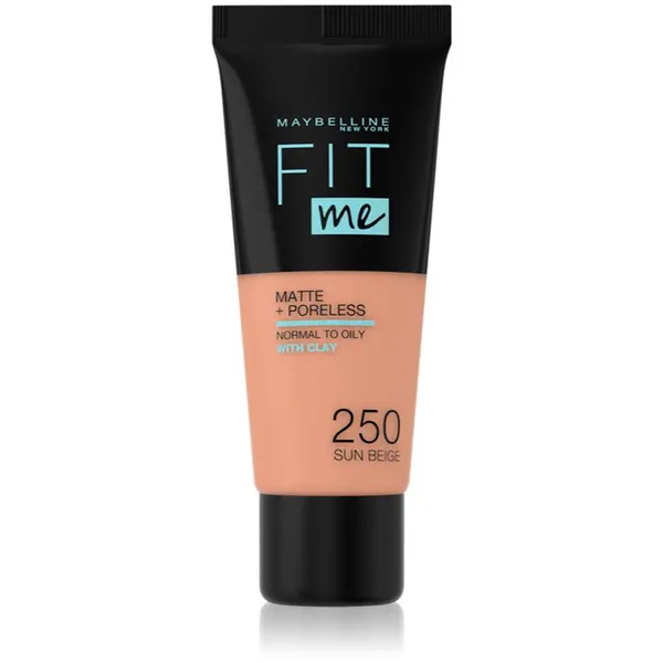 MAYBELLINE NEW YORK MAYBELLINE NEW YORK Fit Me! Matte+Poreless matirajoči tekoči puder za normalno in mastno kožo odtenek 250 Sun Beige 30 ml
