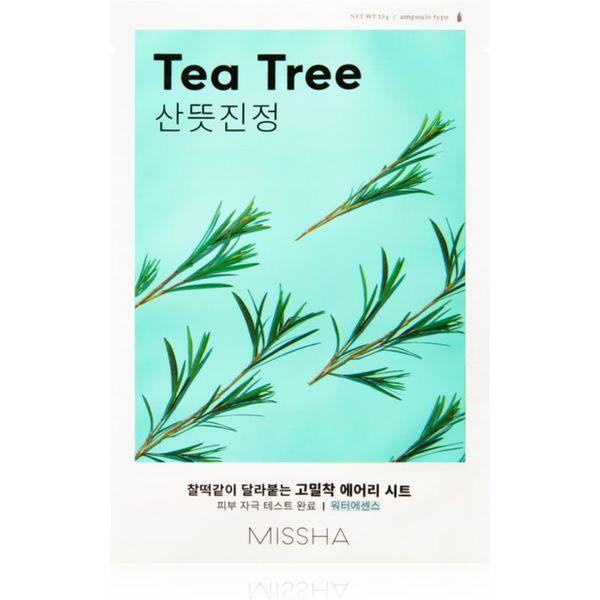 Missha Missha Airy Fit Tea Tree maska iz platna s čistilnim in osvežilnim učinkom za občutljivo kožo 19 g
