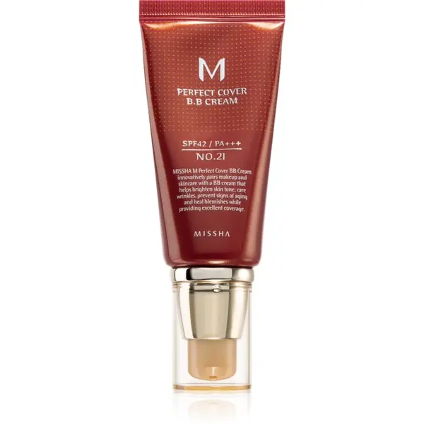 Missha Missha M Perfect Cover BB krema z visoko UV zaščito odtenek No. 21 Light Beige SPF42/PA+++ 50 ml