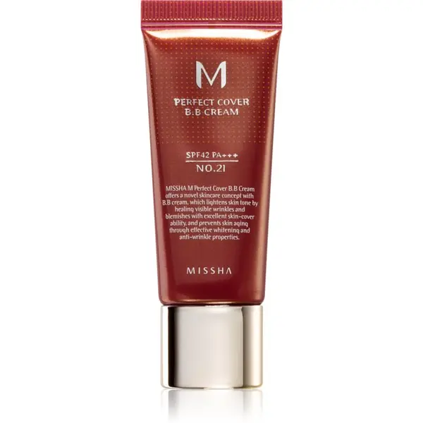 Missha Missha M Perfect Cover BB krema z zelo visoko UV zaščito majhno pakiranje odtenek No. 21 Light Beige SPF 42/PA+++ 20 ml