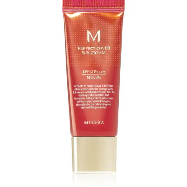 Missha Missha M Perfect Cover BB krema z zelo visoko UV zaščito majhno pakiranje odtenek No. 25 Warm Beige SPF 42/PA+++ 20 ml
