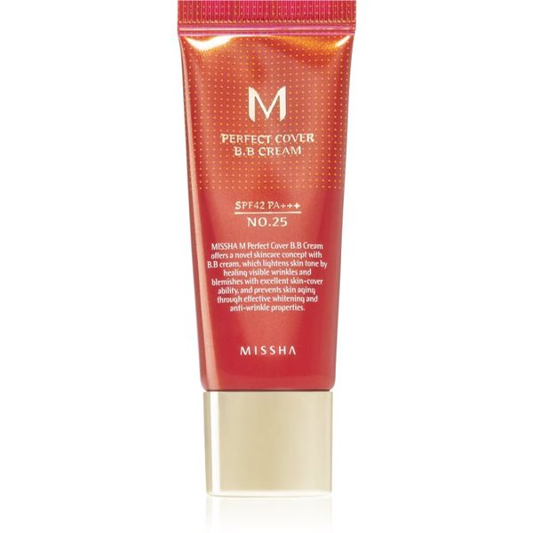 Missha Missha M Perfect Cover BB krema z zelo visoko UV zaščito majhno pakiranje odtenek No. 25 Warm Beige SPF 42/PA+++ 20 ml