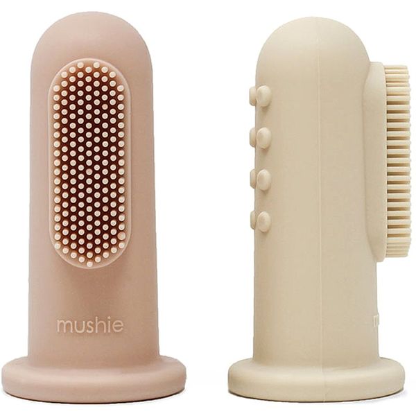 Mushie Mushie Finger Toothbrush otroška zobna ščetka za na prst Shifting Sand/Blush 2 kos