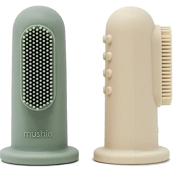 Mushie Mushie Finger Toothbrush otroška zobna ščetka za na prst Shifting Sand/Cambridge Blue 2 kos