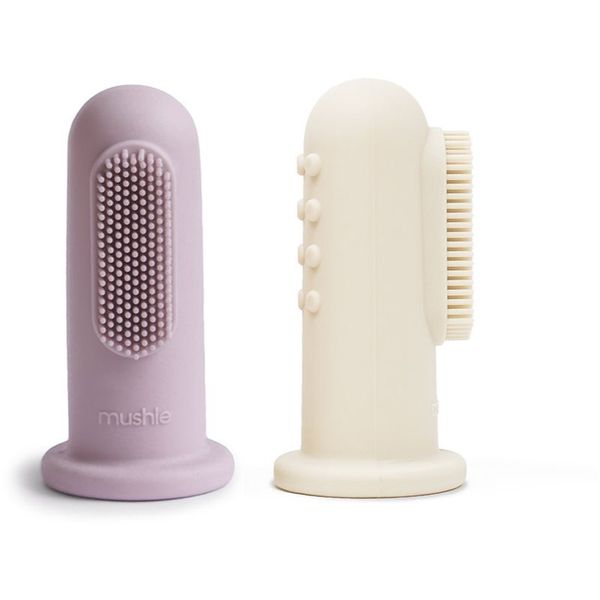 Mushie Mushie Finger Toothbrush otroška zobna ščetka za na prst Soft Lilac/Ivory 2 kos