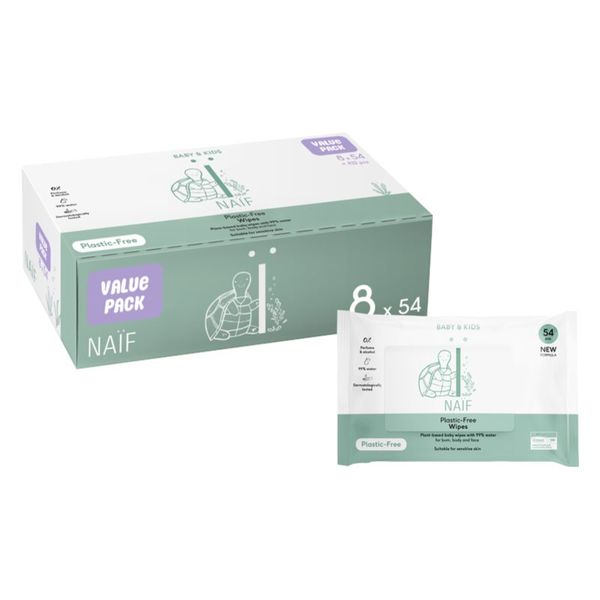 Naif Naif Baby & Kids Plastic Free Wipes vlažni robčki za otroke od rojstva 8x54 kos