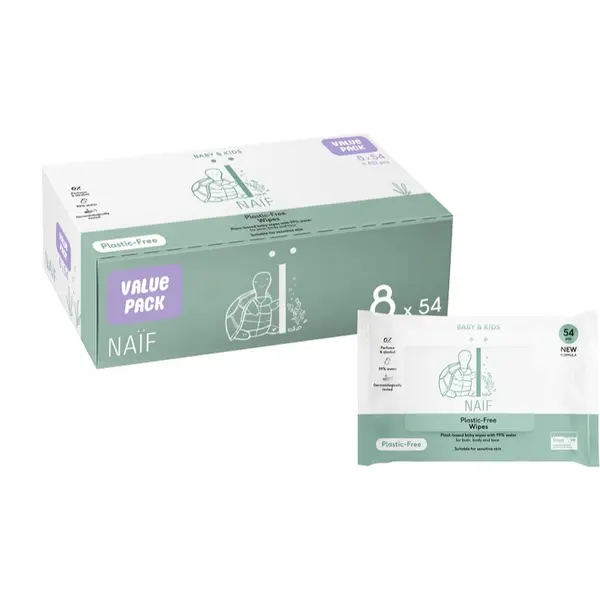 Naif Naif Baby & Kids Plastic Free Wipes vlažni robčki za otroke od rojstva 8x54 kos