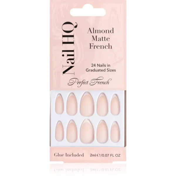 Nail HQ Nail HQ Almond Matte French umetni nohti z lepilom 24 kos