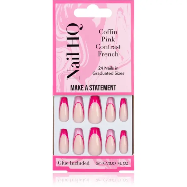 Nail HQ Nail HQ Coffin Pink Contrast French umetni nohti z lepilom 24 kos