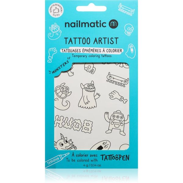 Nailmatic Nailmatic Tattoo Artist Temporary Coloring Tattoos tetovaža za otroke 3 y+ Monsters 9x16,3 cm