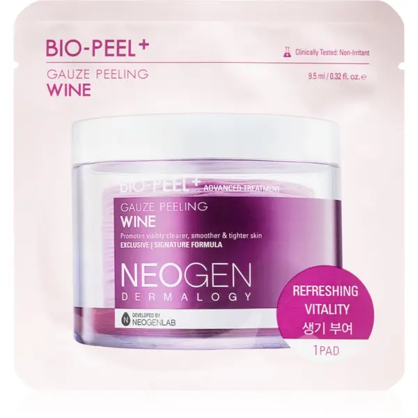 Neogen Dermalogy Neogen Dermalogy Bio-Peel+ Gauze Peeling Wine piling blazinice za obraz za glajenje kože in zmanjšanje por 8 kos