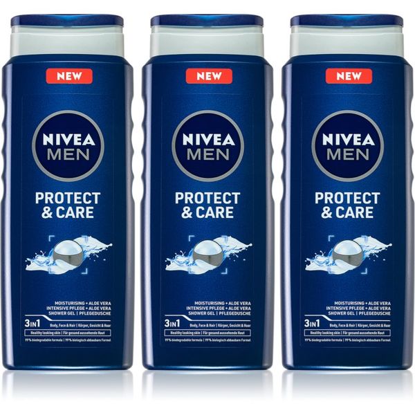 Nivea NIVEA MEN Protect & Care gel za prhanje za moške 3 x 500 ml(ugodno pakiranje)