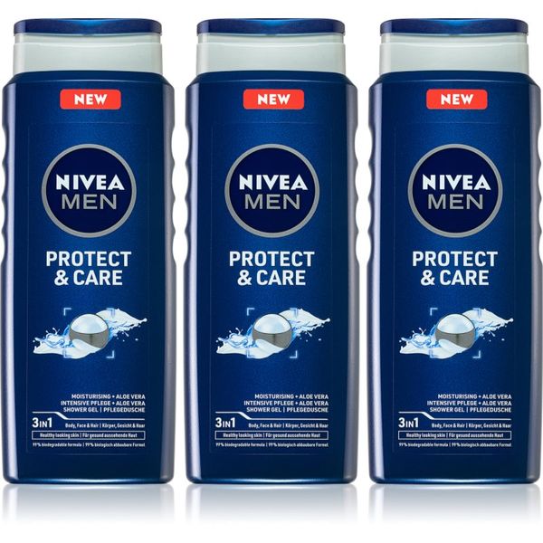 Nivea NIVEA MEN Protect & Care gel za prhanje za moške ugodno pakiranje 3 x 500 ml