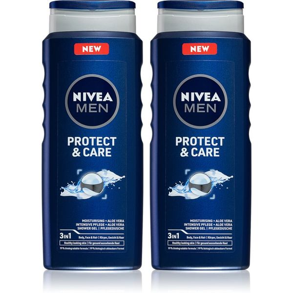 Nivea Nivea Men Protect & Care gel za prhanje za obraz, telo in lase 2 x 500 ml (ugodno pakiranje)