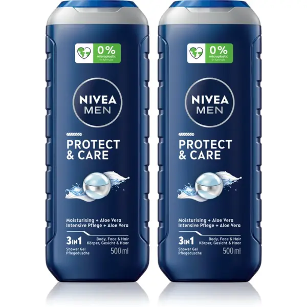 Nivea NIVEA MEN Protect & Care gel za prhanje za obraz, telo in lase ugodno pakiranje 2 x 500 ml