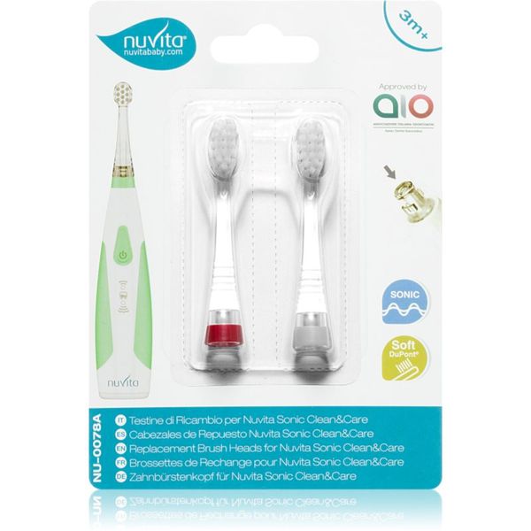 Nuvita Nuvita Sonic Clean&Care Replacement Brush Heads nadomestne glave za sonično baterijsko zobno ščetko za dojenčke Sonic Clean&Care Medium Red/White 2 ko