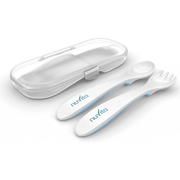 Nuvita Nuvita Spoon and fork set pribor v škatlici Pastel blue 2 kos