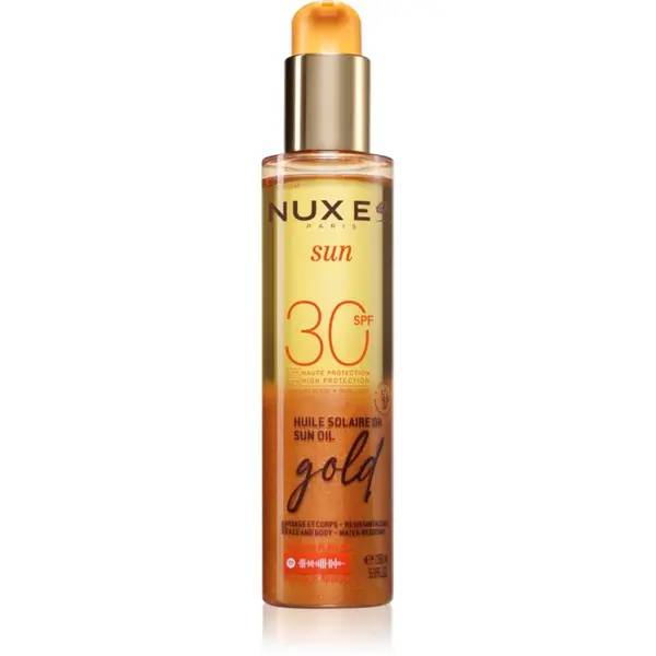 Nuxe Nuxe Sun Sun Oil Gold SPF 30 olje za sončenje za obraz in telo s posvetlitvenim učinkom SPF 30 150 ml