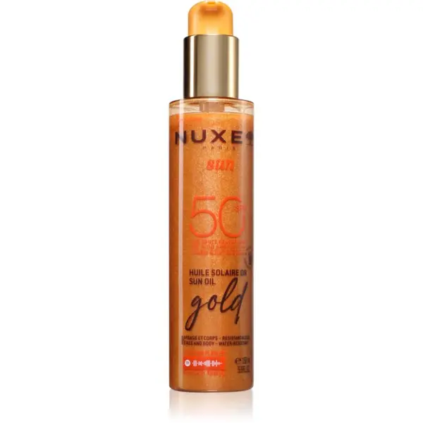 Nuxe Nuxe Sun Sun Oil Gold SPF 50 olje za sončenje za obraz in telo s posvetlitvenim učinkom 150 ml