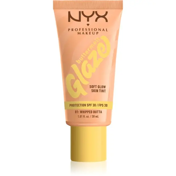 NYX Professional Makeup NYX Professional Makeup Buttermelt Glaze posvetlitveni tonirani fluid SPF 30 odtenek 01 Whipped Butta 30 ml