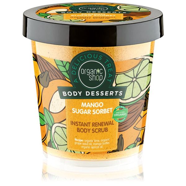 Organic Shop Organic Shop Body Desserts Mango Sugar Sorbet obnovitveni sladkorni piling za telo 450 ml
