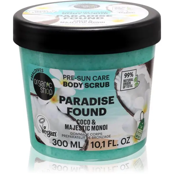 Organic Shop Organic Shop Paradise Found Coco & Majestic Monoi piling za telo za lepo zagorelost in zdravo kožo 300 ml