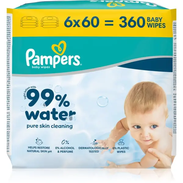 Pampers Pampers 99% Water Baby Wipes vlažni čistilni robčki za otroke 6x60 kos