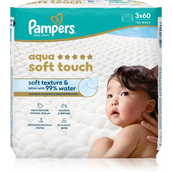 Pampers Pampers Aqua Soft Touch vlažni čistilni robčki za otroke 3x60 kos