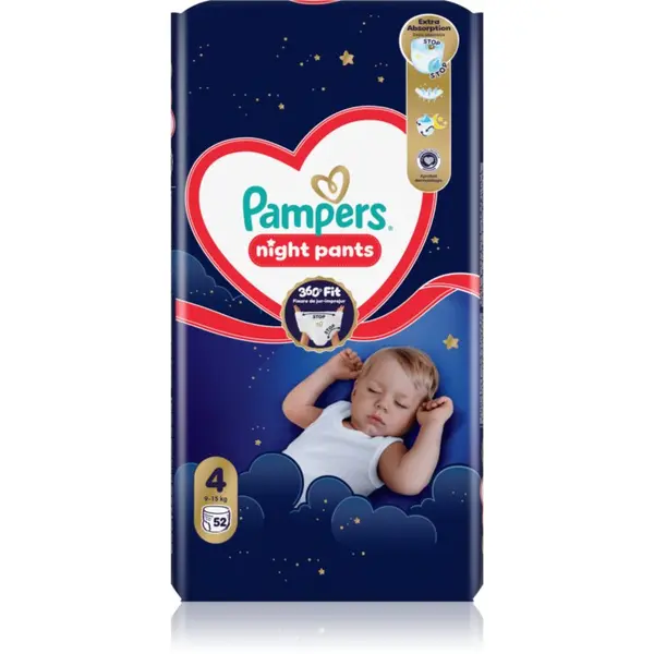 Pampers Pampers Night Pants Size 4 hlačne plenice za enkratno uporabo za noč 9-15 kg 52 kos