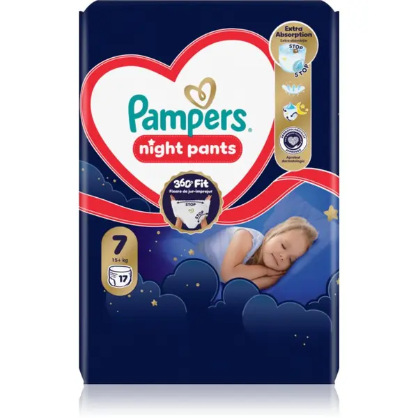 Pampers Pampers Night Pants Size 7 hlačne plenice za enkratno uporabo za noč 15+ kg 17 kos