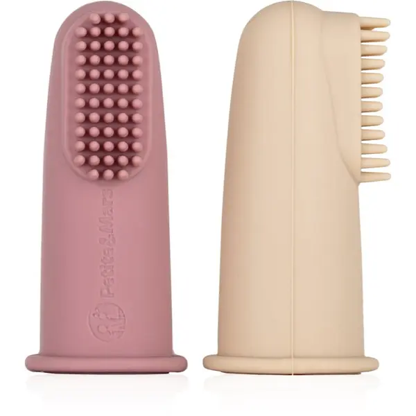 Petite&Mars Petite&Mars Take&Match 0m+ otroška zobna ščetka za na prst z etuijem Rose&Sand 2 kos