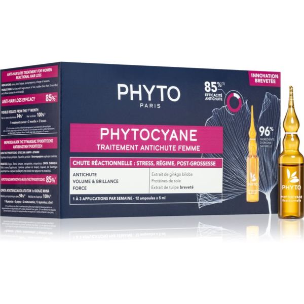 Phyto Phyto Phytocyane Women Treatment nega za spodbujanje rasti in proti izpadanju las 12x5 ml