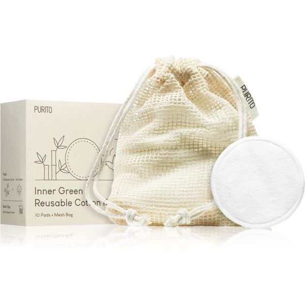 Purito Purito Inner Green Reusable Cotton Rounds Bombažne blazinice za odstranjevanje ličil in čiščenje obraza 10 kos