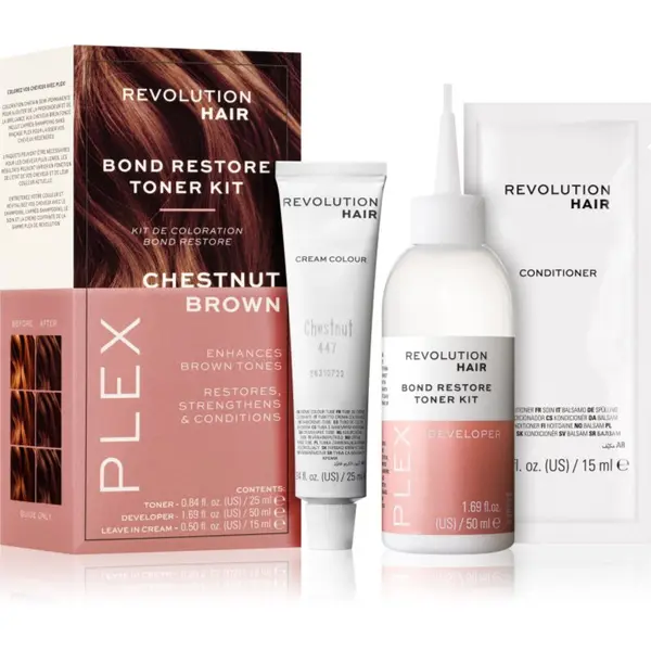 Revolution Haircare Revolution Haircare Plex Bond Restore Kit set za intenzivnost barve las odtenek Chestnut Brown 1 kos