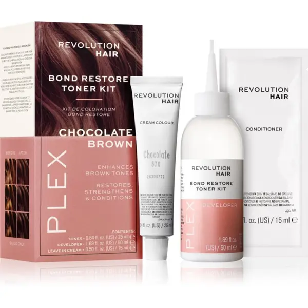 Revolution Haircare Revolution Haircare Plex Bond Restore Kit set za intenzivnost barve las odtenek Chocolate Brown 1 kos